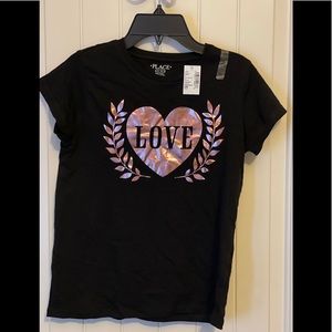 NEW | Children’s Place | Black T-Shirt | Pink Heart Design | Size 12